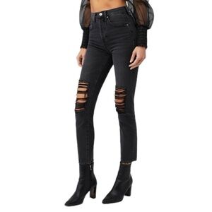 Pistola Keaton High Rise Slim Straight Distressed Jean. Black Size 26 #1265 NWT